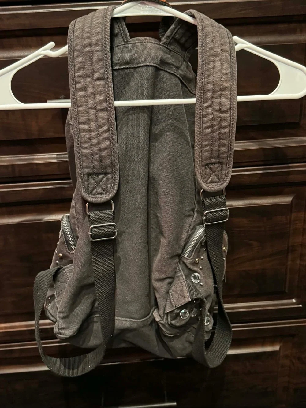 PINK VICTORIA SECRET Canvas Backpack in Dark Gray missing magnetic closure